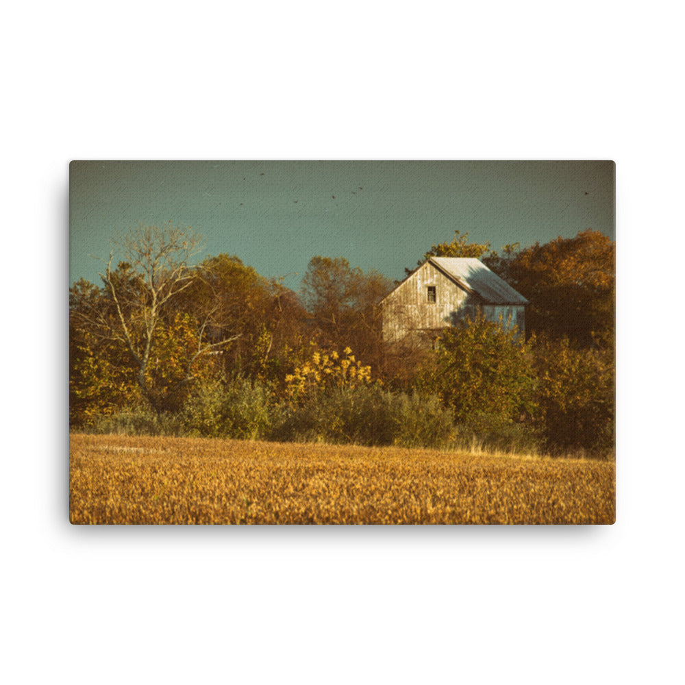 Canvas Art Farmhouse Style: Abandoned Barn Colorized - Rural / Rustic / Country Style / Landscape / Nature Canvas Wall Art Print - Artwork - Wall Decor