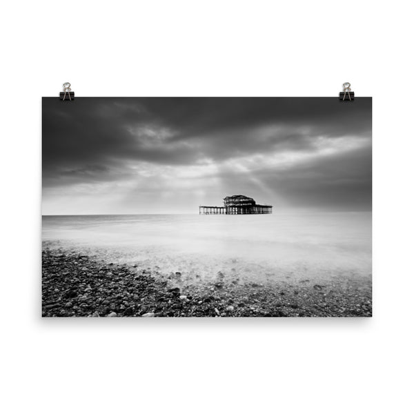 Abandoned West Pier Coastal Seascape Black and White Landscape Photo Loose Wall Art Prints