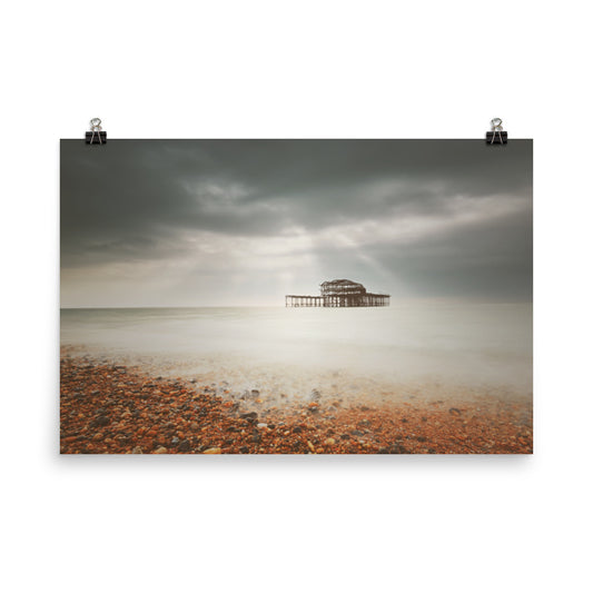 Affordable Art Prints: Abandoned West Pier Warming Matte Effect - Coastal / Seascape Nature Photograph Loose / Unframed / Frameless / Frameable Print - Artwork