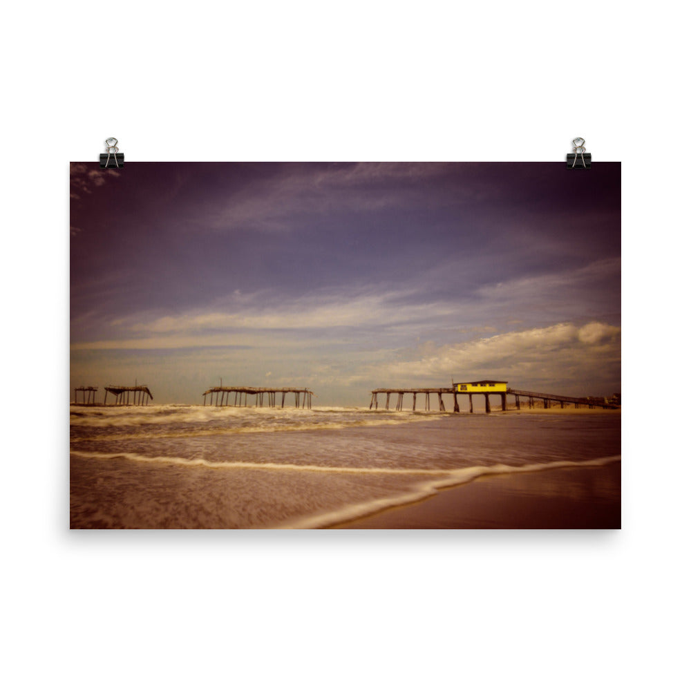 Wall Art Guest Room: Aged View of the Frisco Pier Landscape Photo Loose Prints - Beach Decor Wall Art - PIPAFINEART