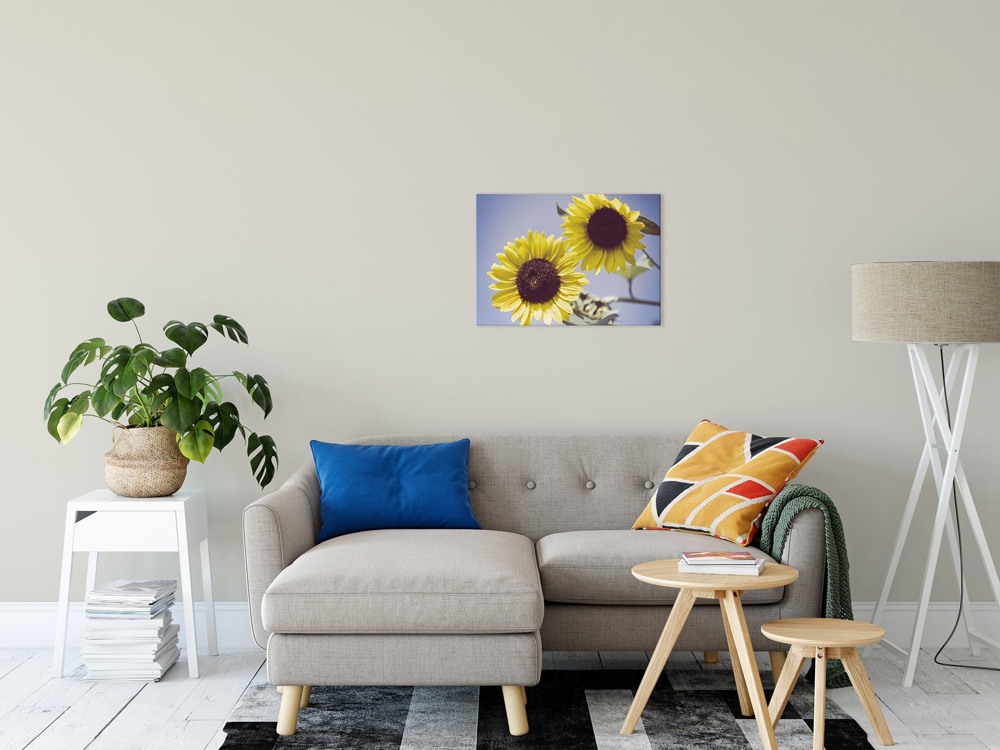 Yellow Flower Wall Art: Aged Sunflowers Against Sky Floral / Nature Fine Art Canvas Wall Art Prints 16" x 20" - PIPAFINEART
