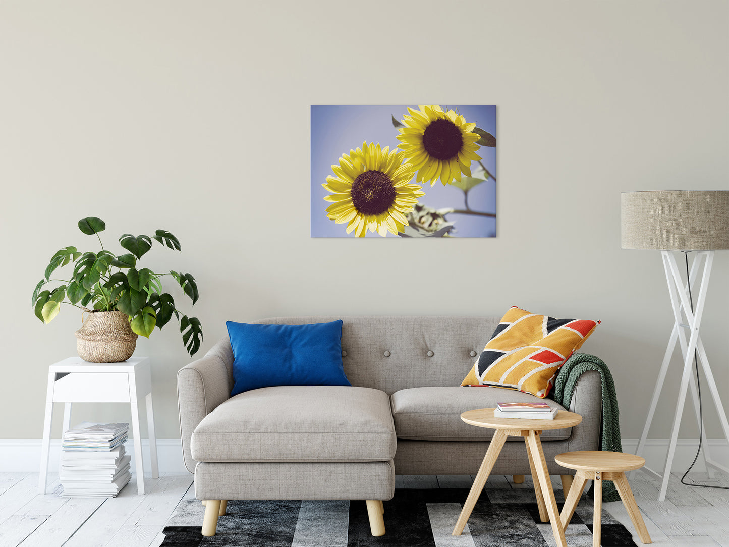 Vintage Floral Wall Art: Aged Sunflowers Against Sky Floral / Nature Fine Art Canvas Wall Art Prints 24" x 36" - PIPAFINEART