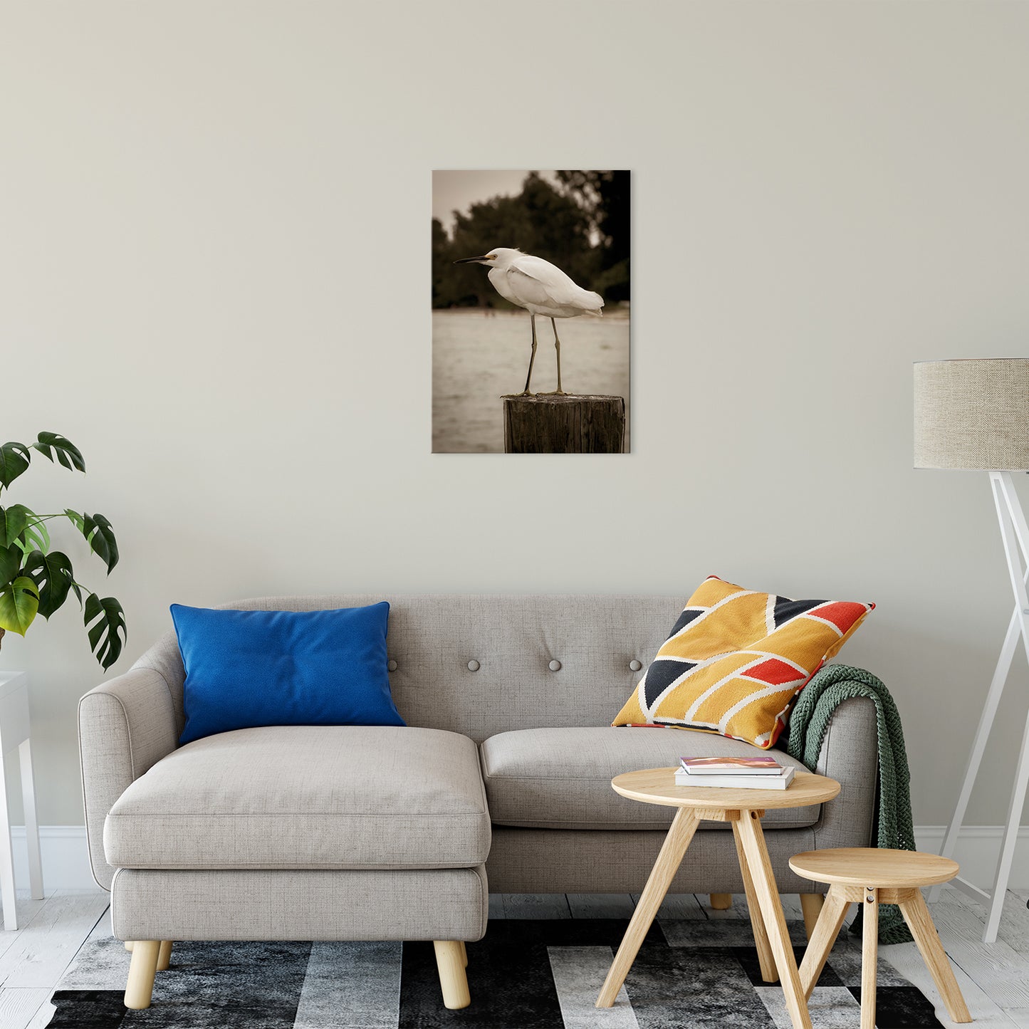 Classic Wall Decor For Living Room: Aged Colorized Snowy Egret on Pillar Wildlife Photo Fine Art Canvas & Unframed Wall Art Prints 20" x 30" / Canvas Fine Art - PIPAFINEART