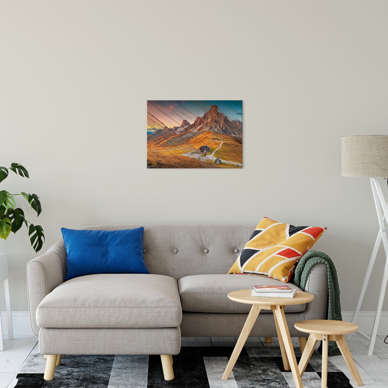 Faux Wood Majestic Sunset & Alpine Mountain Landscape Fine Art Canvas Wall Art Prints 20" x 24" - PIPAFINEART