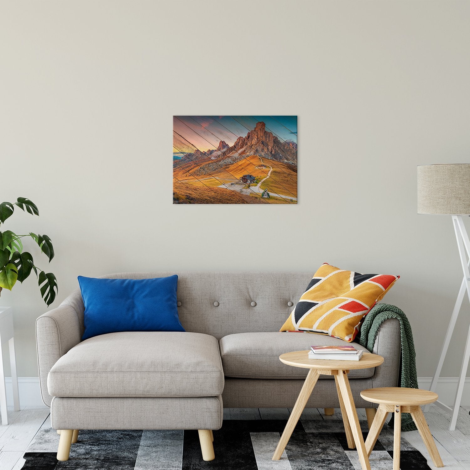 Faux Wood Majestic Sunset & Alpine Mountain Landscape Fine Art Canvas Wall Art Prints 20" x 30" - PIPAFINEART