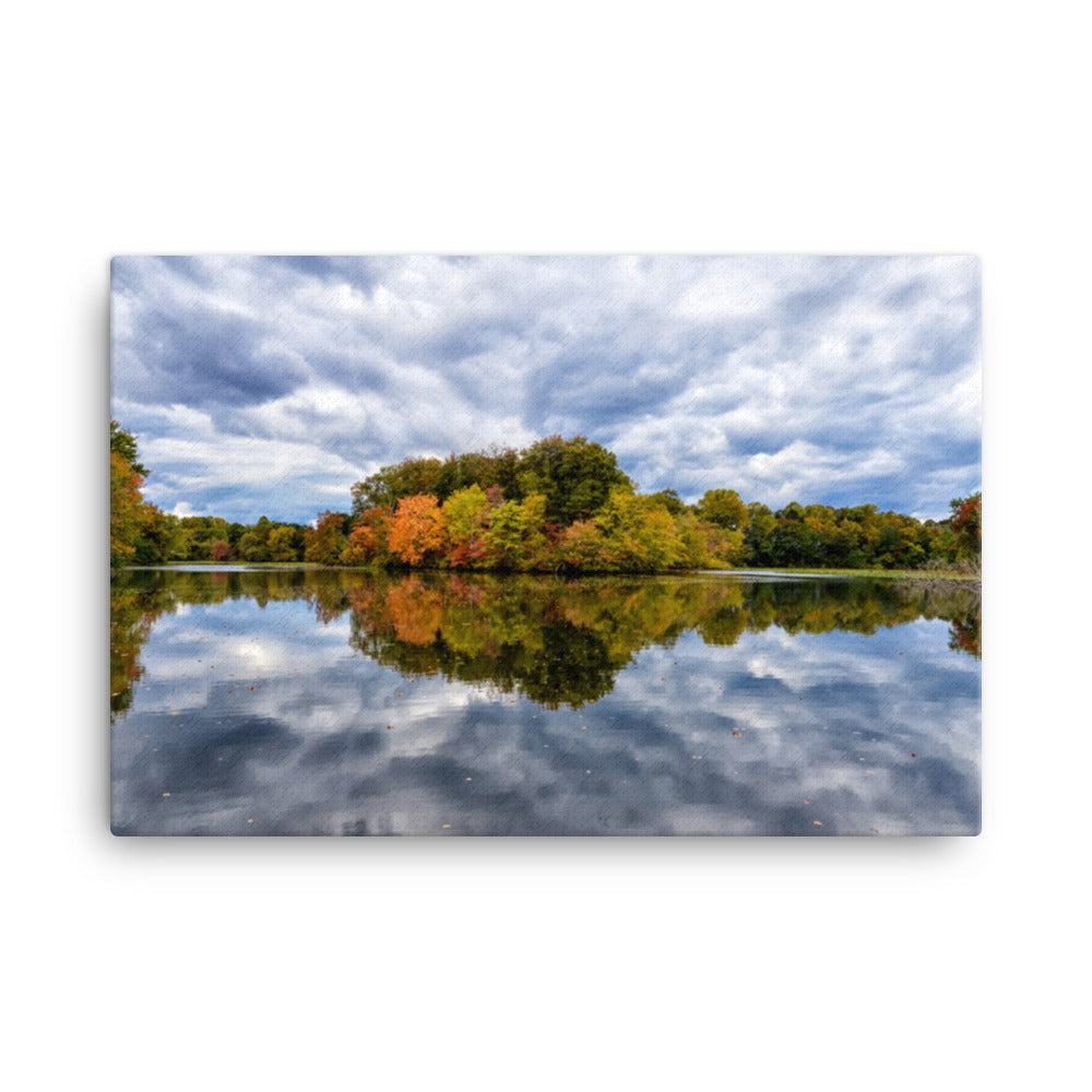 Canvas Artwork For Dining Room: Autumn Reflections - Farmhouse / Rural / Country Style Landscape / Nature Photograph Canvas Wall Art Print - Artwork - Wall Decor