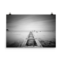 Moody Ocean and Sky Wooden Pier Black and White Coastal Landscape Photo Loose Wall Art Prints