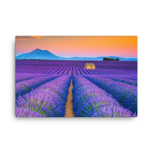 Blooming Lavender Field and Sunset Floral Landscape Photograph Canvas Wall Art Prints
