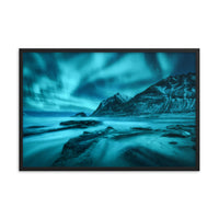 Blue Northern Lights and Mountain Coast Framed Wall Art Prints