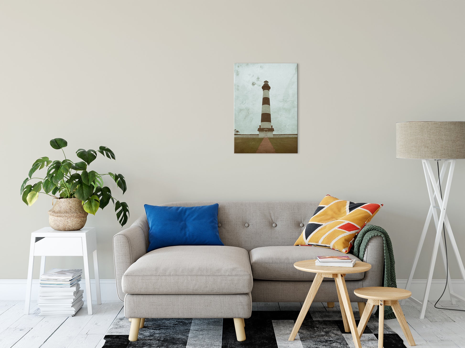 Coastal Pictures For Living Room: Aged Bodie Lighthouse Glass Plate Effect Coastal Landscape Photo Fine Art Canvas Wall Art Prints 20" x 24" - PIPAFINEART