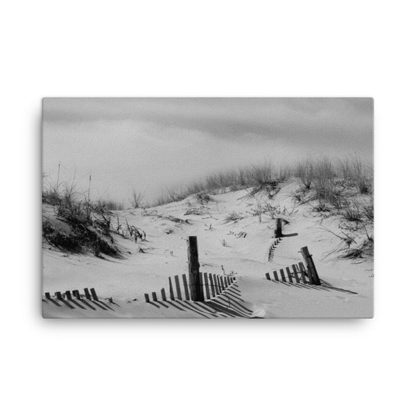 Buried Fences Black and White Coastal Landscape Canvas Wall Art Prints