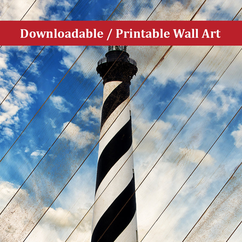 Cape Hatteras Lighthouse Faux Wood Panels Landscape Photo DIY Wall Decor Instant Download Print - Printable  - PIPAFINEART
