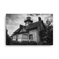 Cedar Point Lighthouse in Black and White Coastal Landscape Canvas Wall Art Prints