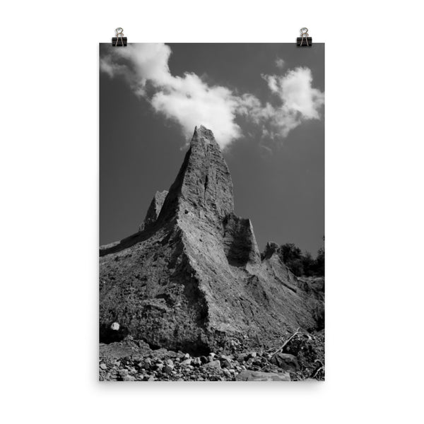 Chimney Bluff Black and White Landscape Photo Loose Wall Art Print - PIPAFINEART