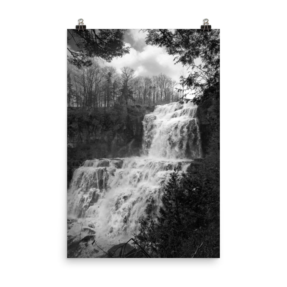 Chittenango Falls in Black and White Landscape Photo Loose Wall Art Print - PIPAFINEART