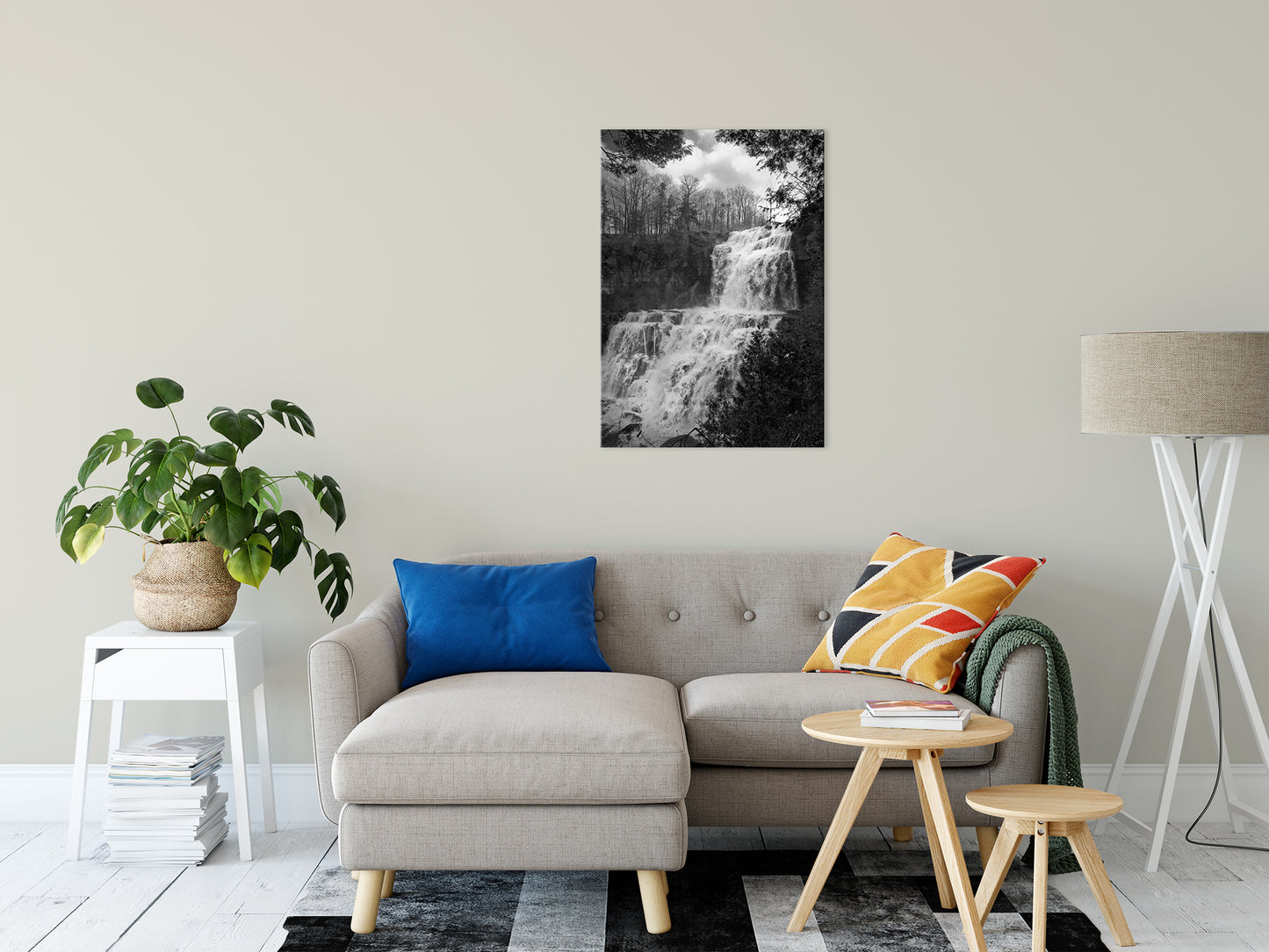 Chittenango Waterfall in Black and White Fine Art Canvas Wall Art Prints 24" x 36" - PIPAFINEART