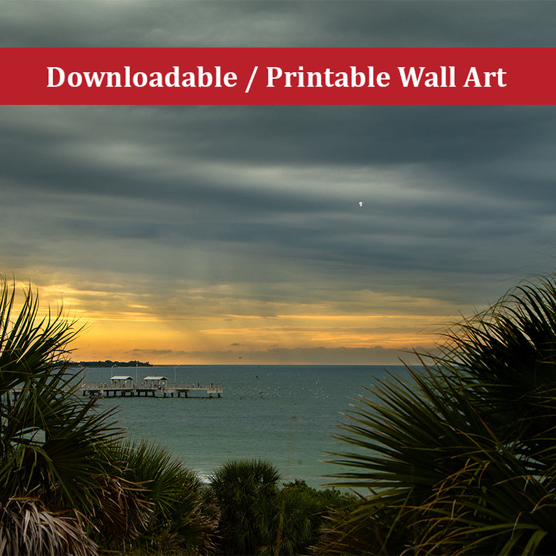 Cloudy Rainy Sunset Desoto Beach Landscape Photo DIY Wall Decor Instant Download Print - Printable  - PIPAFINEART