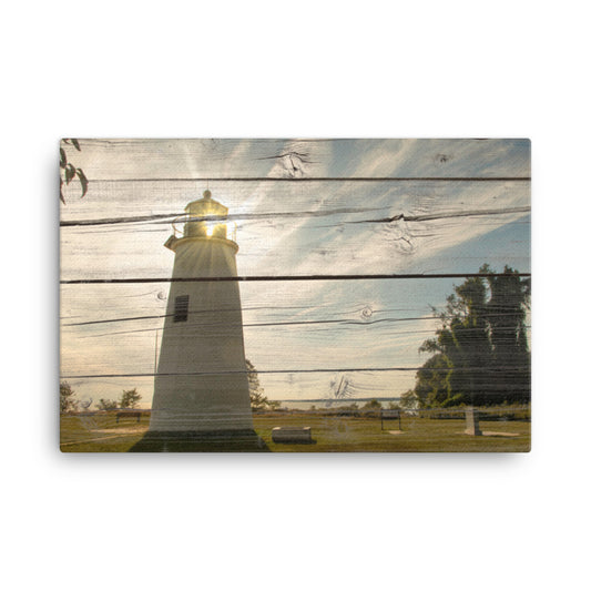 Faux Rustic Reclaimed Wood Turkey Point Lighthouse Canvas Wall Art Prints