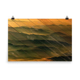Faux Wood Foggy Mountain Layers at Sunset Landscape Photo Loose Wall Art Prints - PIPAFINEART