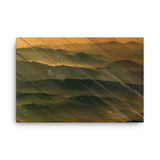 Faux Wood Foggy Mountain Layers at Sunset Rural Landscape Canvas Wall Art Prints