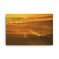 Faux Wood Golden Mist Valley - Hills & Mountain Range Rural Landscape Canvas Wall Art Prints
