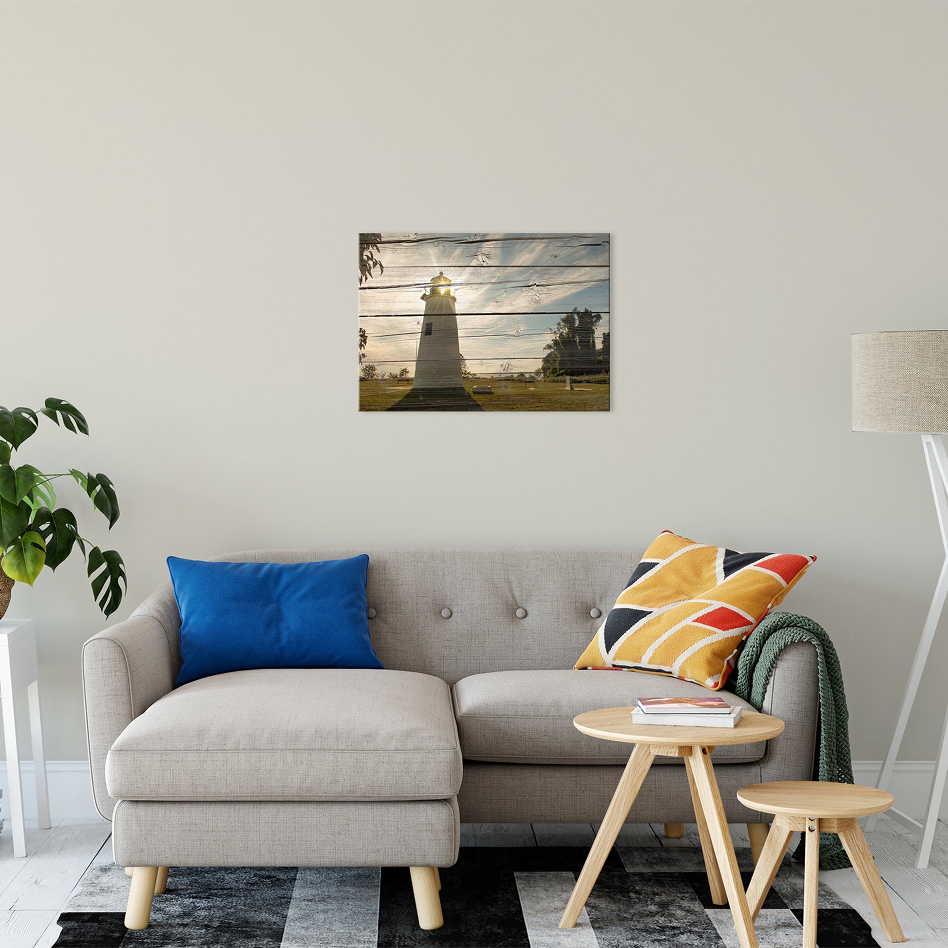Faux Rustic Reclaimed Wood Turkey Point Lighthouse Fine Art Canvas Wall Art Prints 20" x 30" - PIPAFINEART