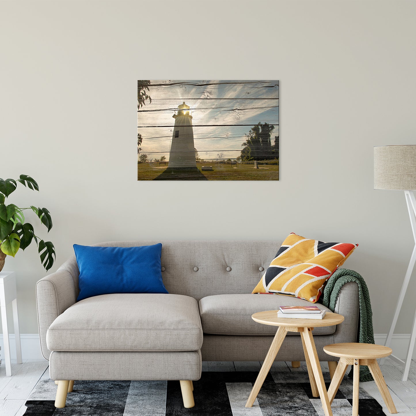Faux Rustic Reclaimed Wood Turkey Point Lighthouse Fine Art Canvas Wall Art Prints 24" x 36" - PIPAFINEART