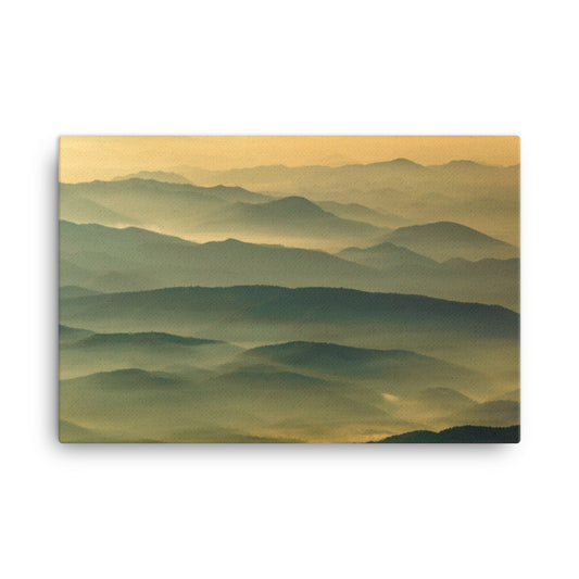 Foggy Mountain Layers at Sunset Rural Landscape Canvas Wall Art Prints