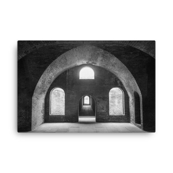 Fort Clinch Bunker Room Black and White 2 Architecture Photo Canvas Wall Art Print