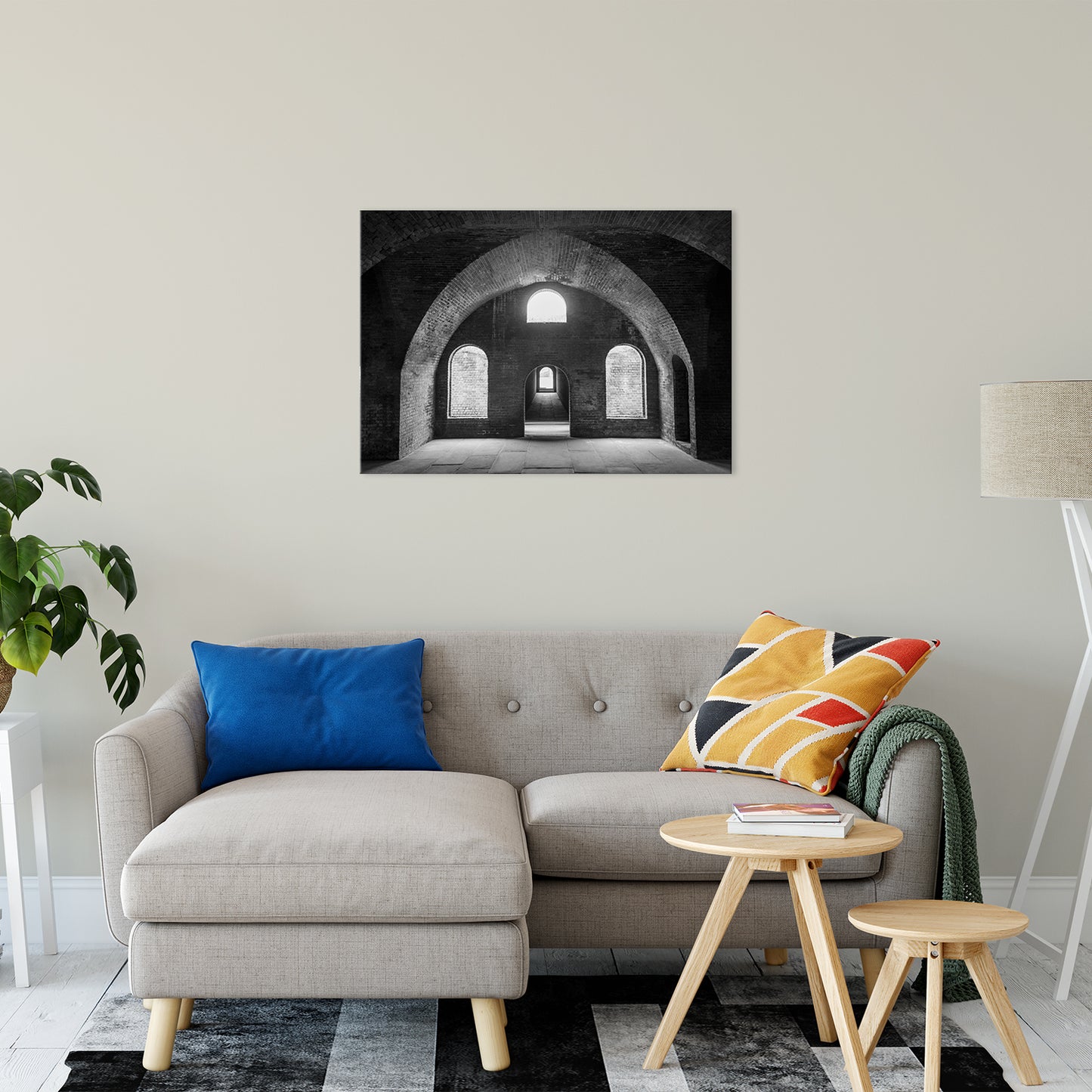 Industrial Chic Wall Art: Fort Clinch Bunker Room Black and White 2 Architecture Photo Fine Art Canvas Wall Art Print