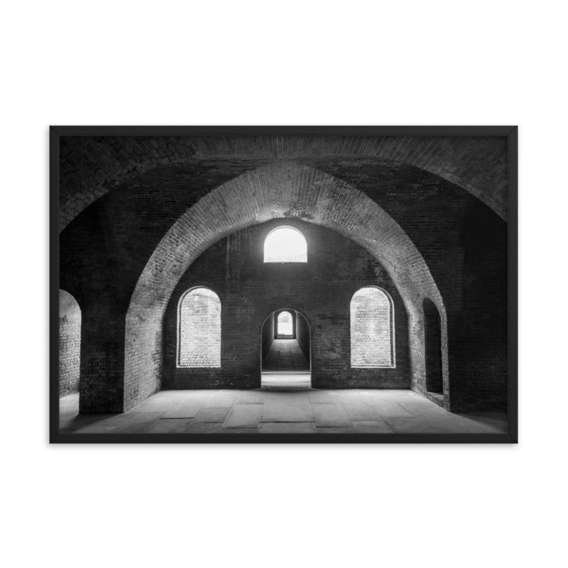 Industrial Wall Decor Ideas: Fort Clinch Bunker Room Black and White 2 Architecture Photo Framed Wall Art Print