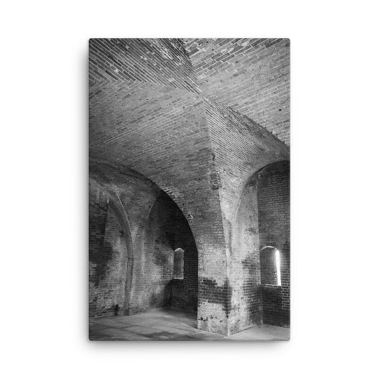 Fort Clinch Bunker Room Black and White Architecture Photograph Canvas Wall Art Print