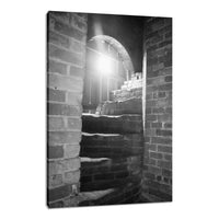 Industrial Art Wall: Fort Clinch Stairway Black and White Architecture Photo Fine Art Canvas Wall Art Print