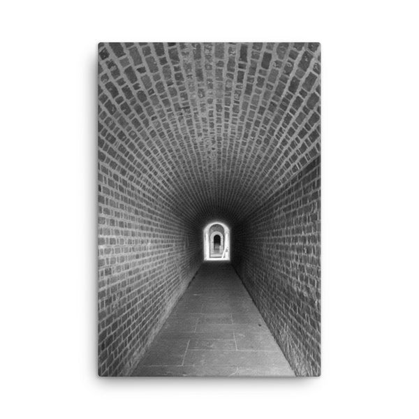 Fort Clinch Tunnel Black and White Photo Canvas Wall Art Print