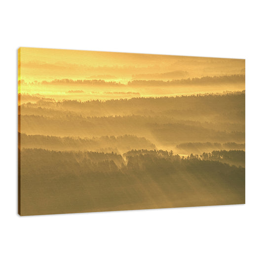 Golden Mist Valley - Hills & Mountain Range Landscape Fine Art Canvas Wall Art Prints  - PIPAFINEART