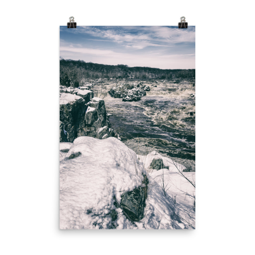 Great Falls Vintage Black and White Landscape Photo Loose Wall Art Print - PIPAFINEART