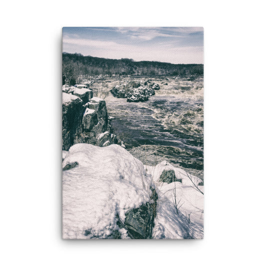 Great Falls Vintage Black and White Rural Landscape Canvas Wall Art Prints