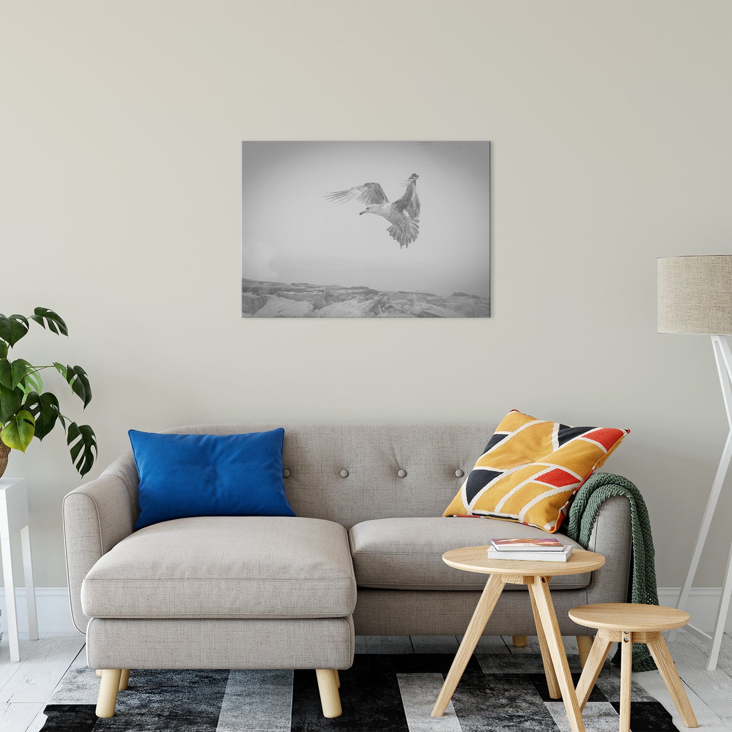Gull in the Mist - Black and White Animal / Wildlife Photograph Fine Art Canvas & Unframed Wall Art Prints 24" x 36" / Canvas Fine Art - PIPAFINEART