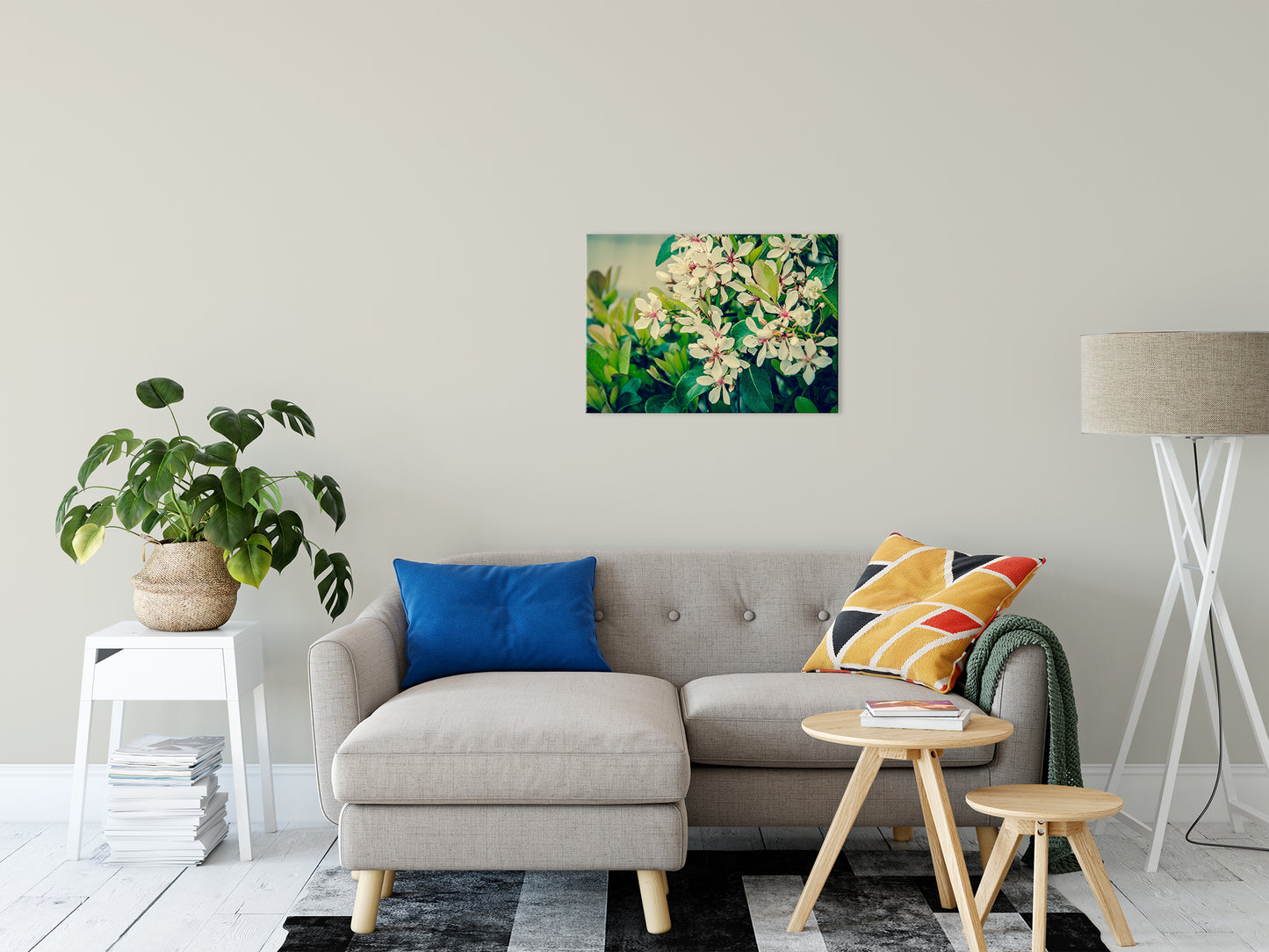 Indian Hawthorn Shrub in Bloom Colorized Floral Photo Fine Art Canvas Wall Art Prints 20" x 30" - PIPAFINEART