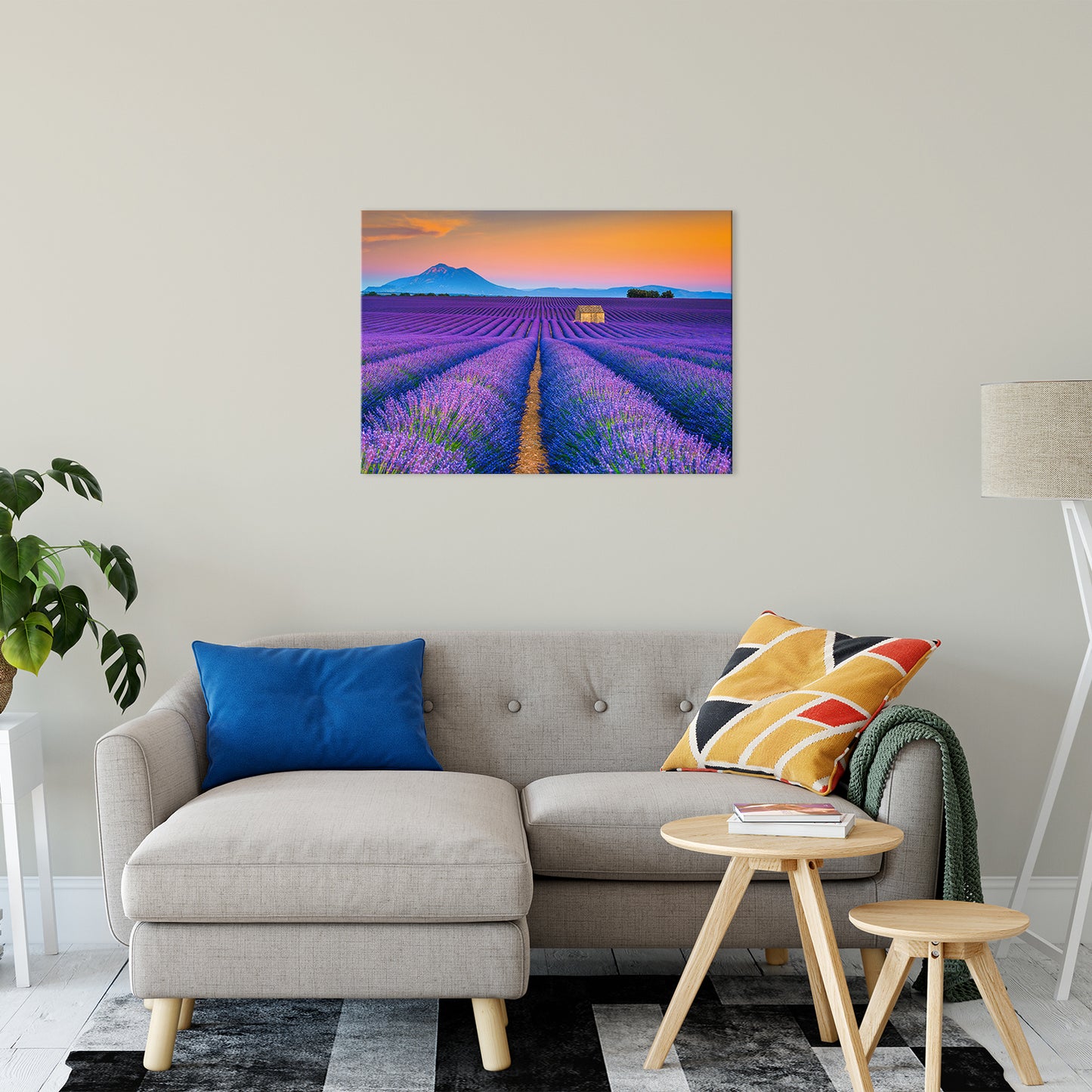 Blooming Lavender Field and Sunset Floral Landscape Fine Art Canvas Wall Art Prints 24" x 36" - PIPAFINEART