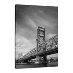 Urban Outfitters Wall Prints: Lift Bridge of Jacksonville Florida Black and White Urban Landscape Photo Fine Art Canvas Wall Art Print