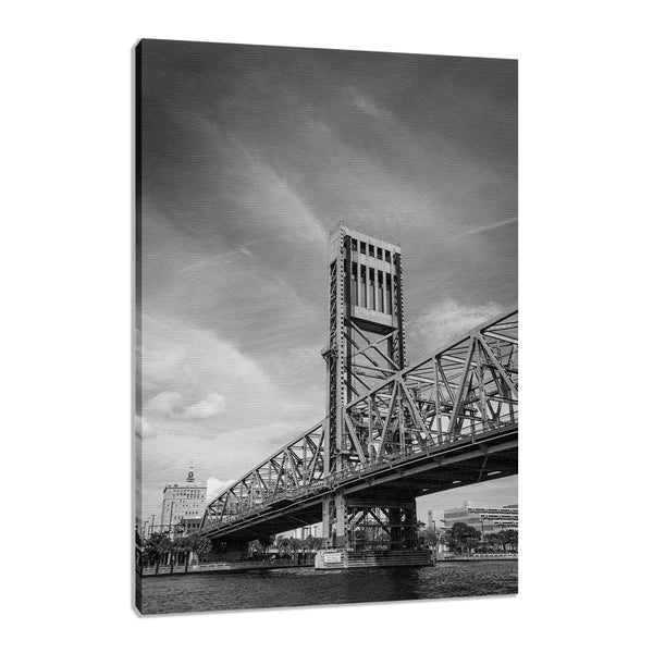 Urban Outfitters Wall Prints: Lift Bridge of Jacksonville Florida Black and White Urban Landscape Photo Fine Art Canvas Wall Art Print