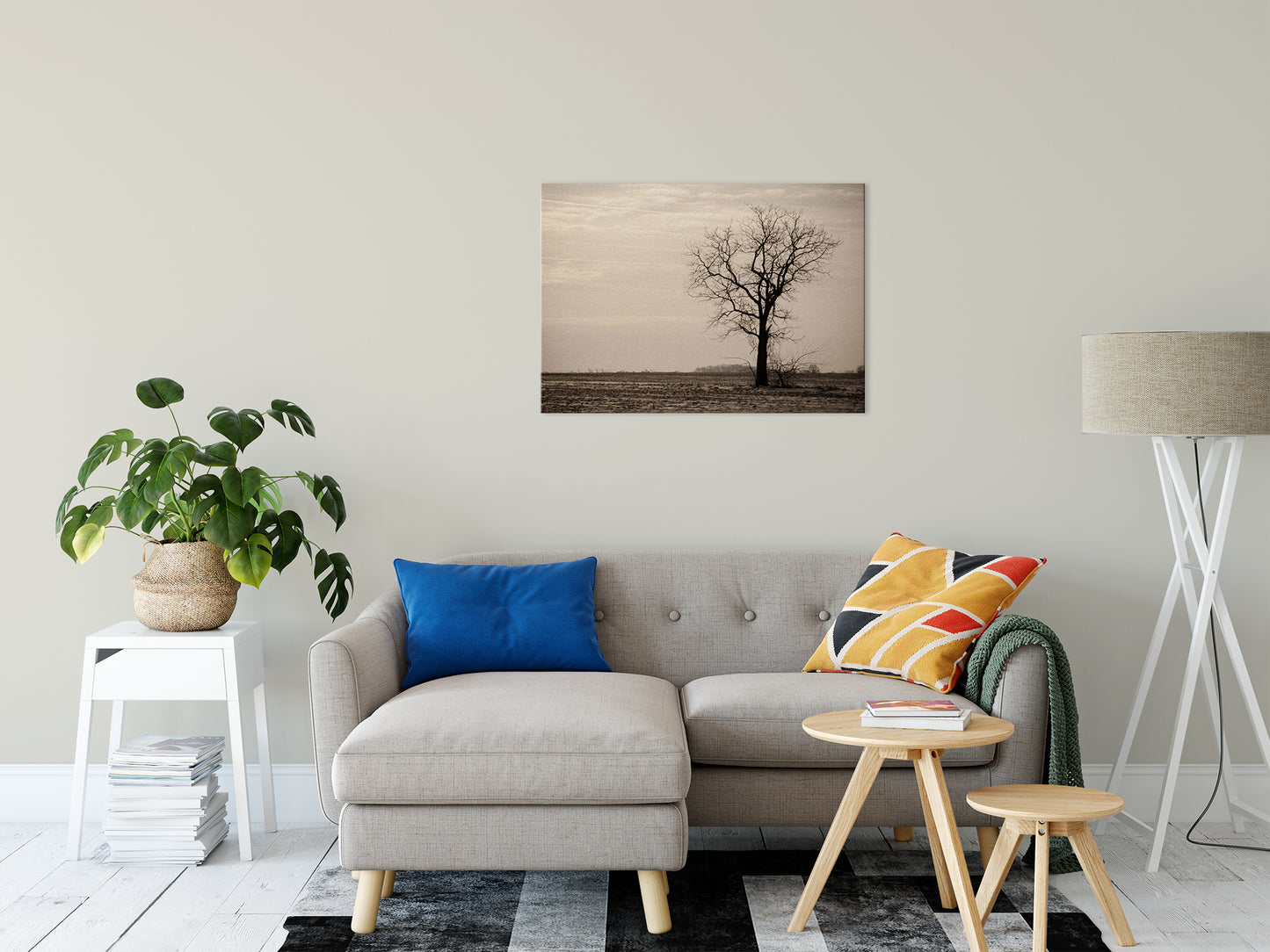 Lonely Tree in Black and White Rural Landscape Photo Fine Art Canvas Wall Art Prints 24" x 36" - PIPAFINEART