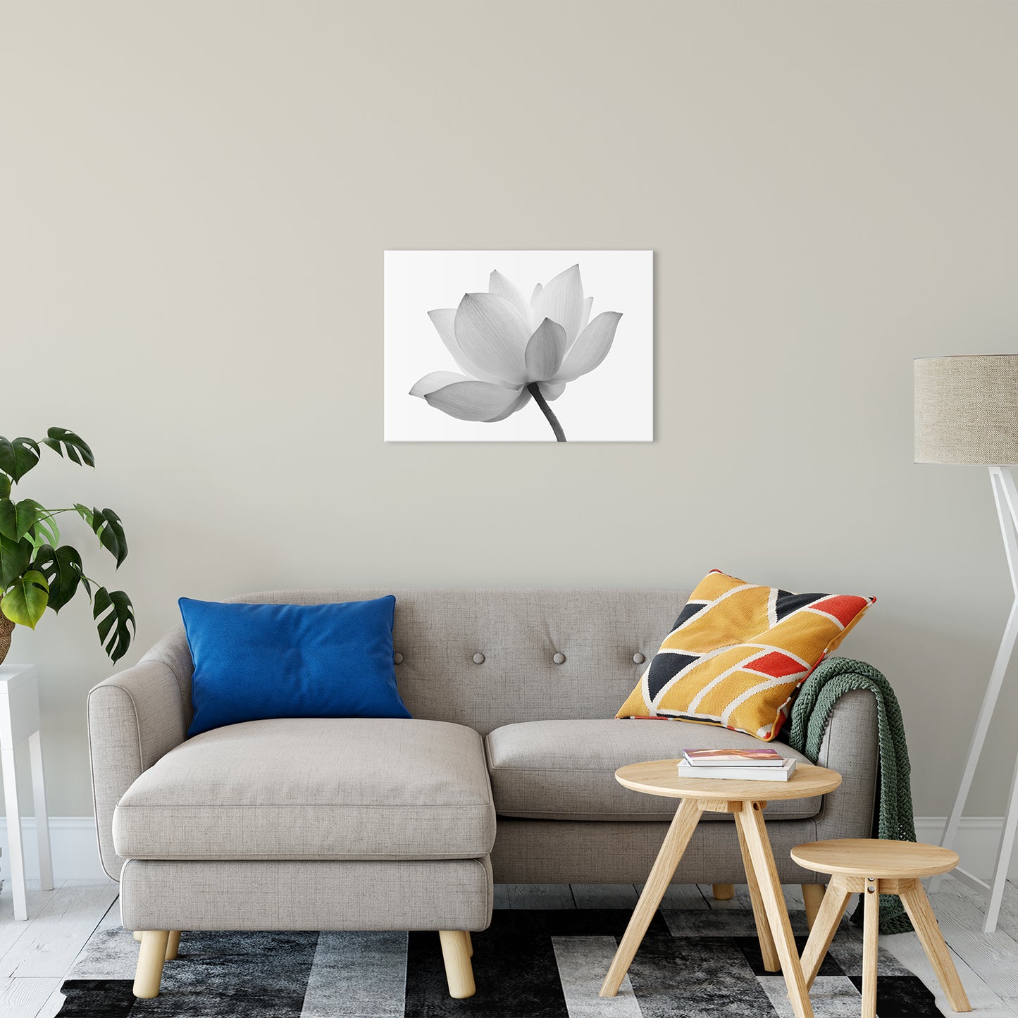 Lotus Flower Black and White Floral Nature Photo Fine Art Canvas Print 20" x 30" - PIPAFINEART