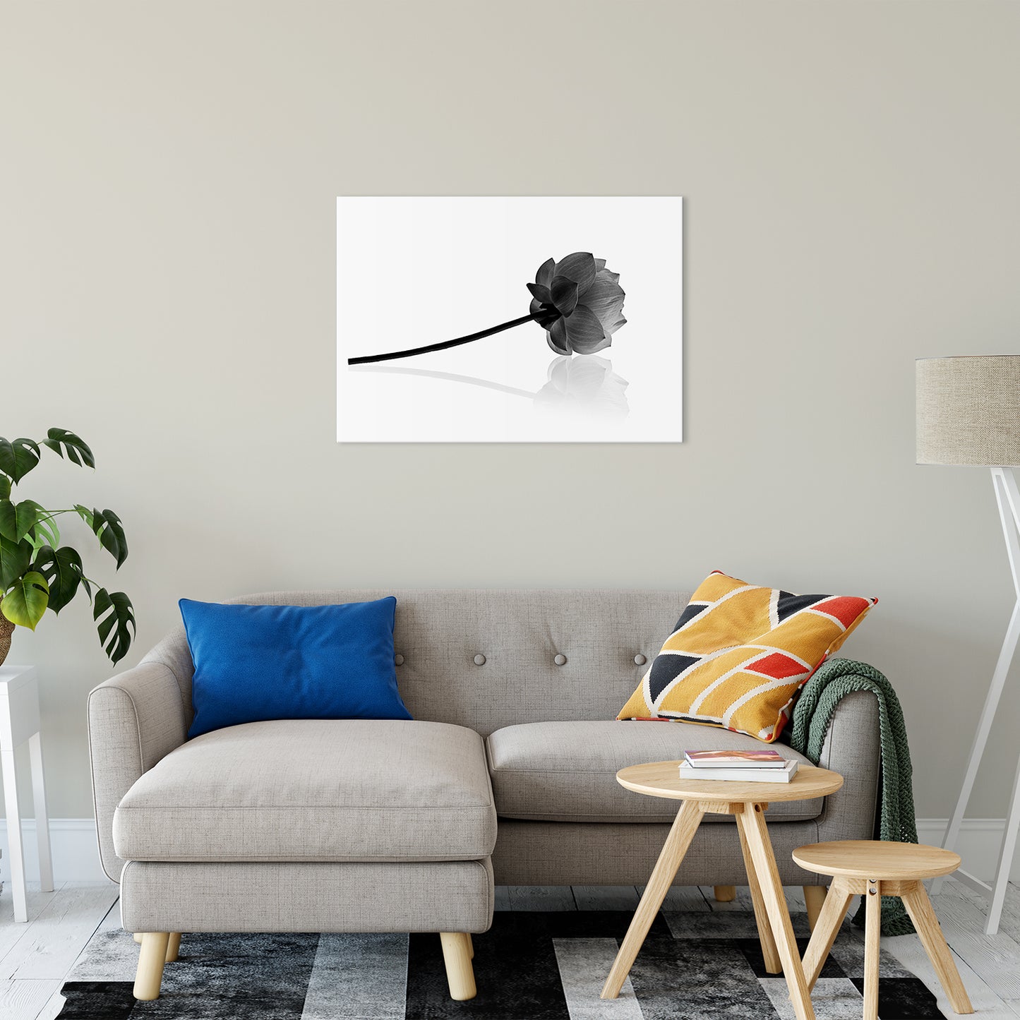 Resting Lotus Flower Black & White Floral Nature Photo Fine Art Canvas Print 24" x 36" - PIPAFINEART