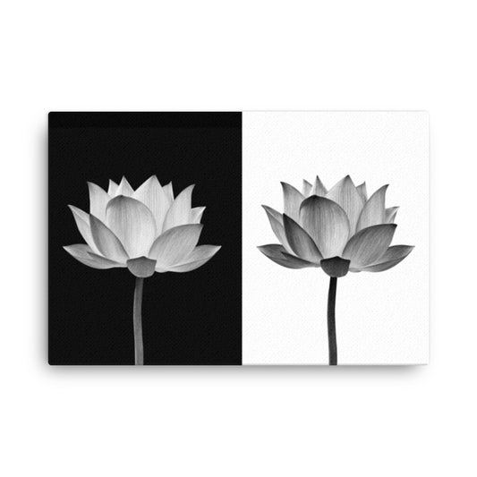Lotus Flower on Black and White Background Floral Nature Photo Classic Canvas Wall Art Print - Wall Decor