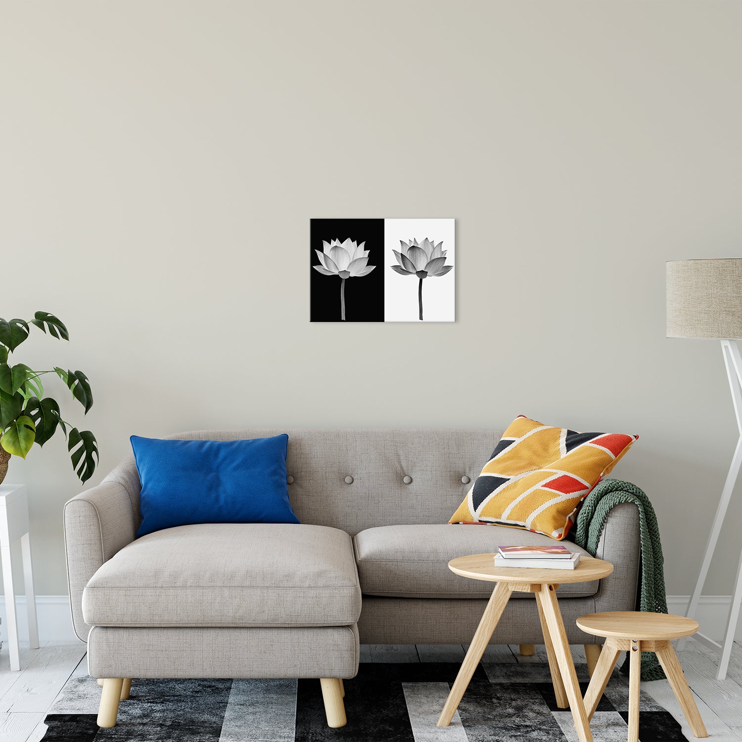 Lotus Flower on Black and White Background Floral Nature Photo Fine Art Canvas Print 16" x 20" - PIPAFINEART