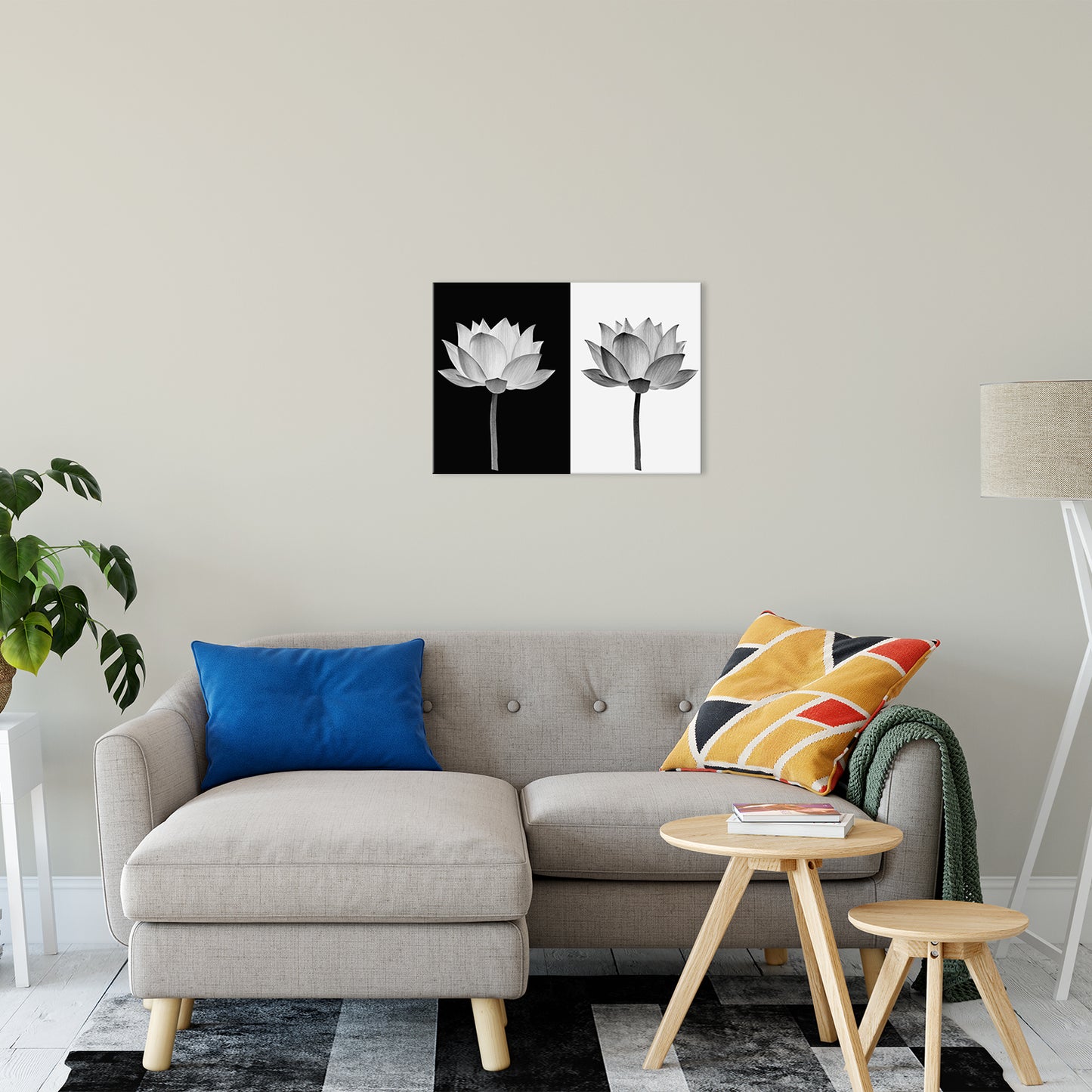 Lotus Flower on Black and White Background Floral Nature Photo Fine Art Canvas Print 20" x 24" - PIPAFINEART