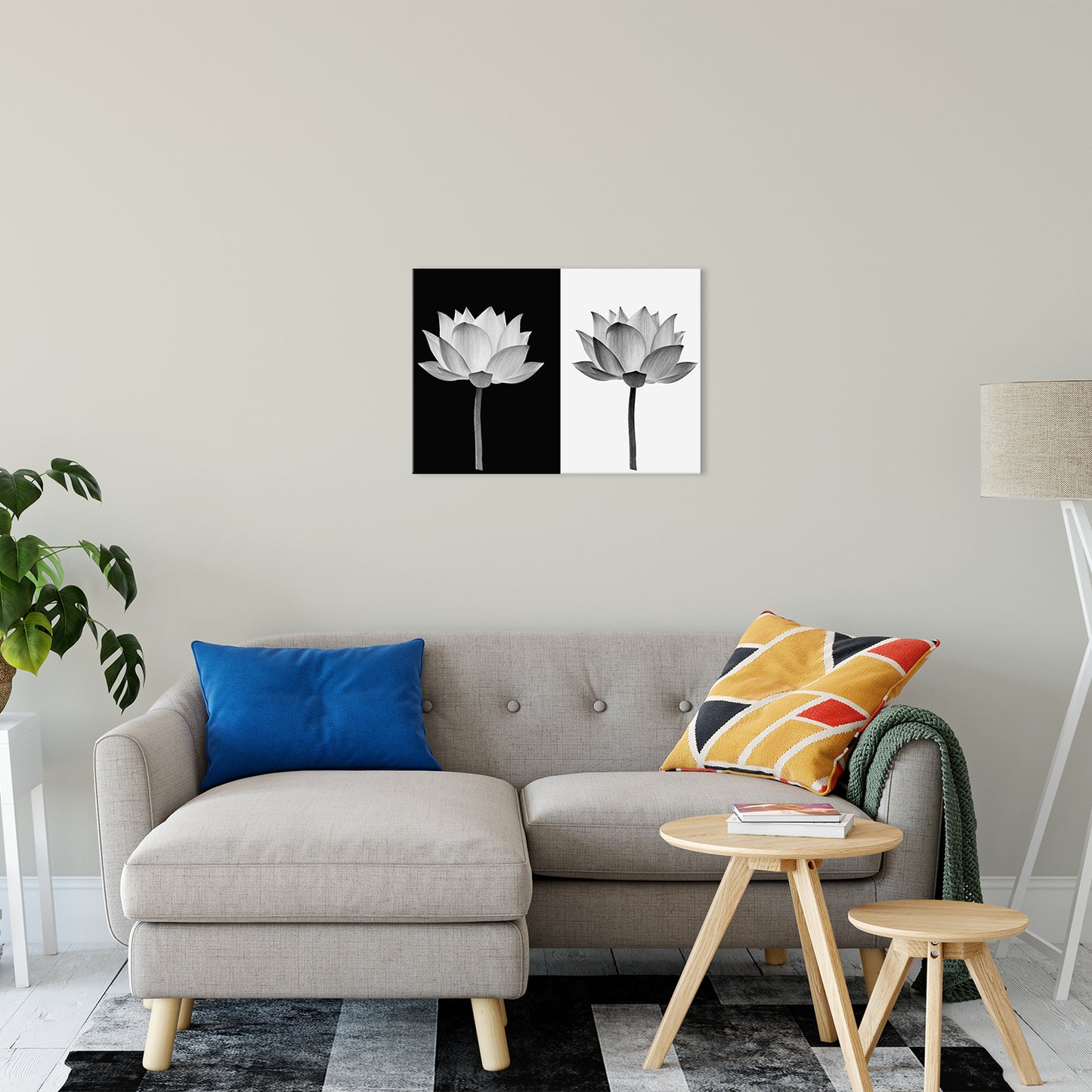 Lotus Flower on Black and White Background Floral Nature Photo Fine Art Canvas Print 20" x 30" - PIPAFINEART