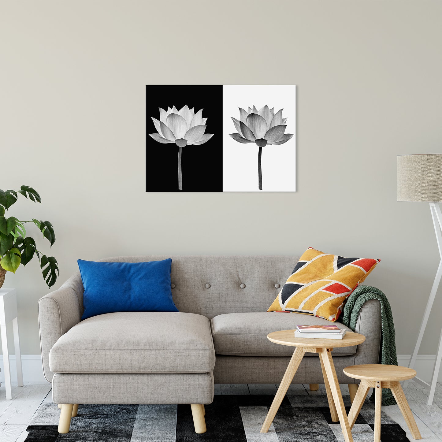 Lotus Flower on Black and White Background Floral Nature Photo Fine Art Canvas Print 24" x 36" - PIPAFINEART